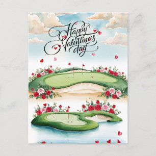 Romantischer Golfplatz mit Rose - Aquarell Postkarte