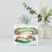 Romantischer Golfplatz mit Rose - Aquarell Postkarte (Stehend Vorderseite)