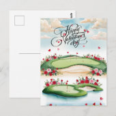 Romantischer Golfplatz mit Rose - Aquarell Postkarte (Vorne/Hinten)