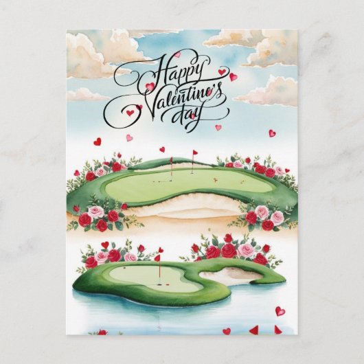 Romantischer Golfplatz mit Rose - Aquarell Postkarte (Vorderseite)