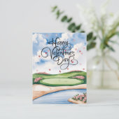 Romantischer Golfplatz mit Rose - Aquarell Postkarte (Stehend Vorderseite)
