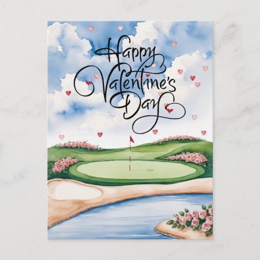 Romantischer Golfplatz mit Rose - Aquarell Postkarte (Vorderseite)