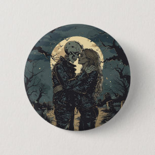 Romantischer gotischer Cartoon eines Skeletts und Button