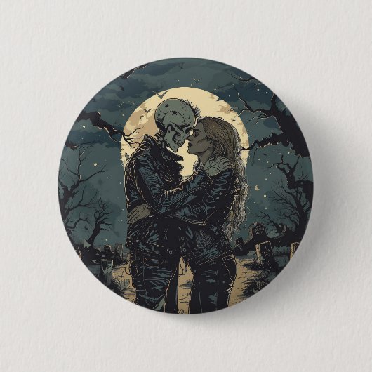 Romantischer gotischer Cartoon eines Skeletts und Button (Vorderseite)