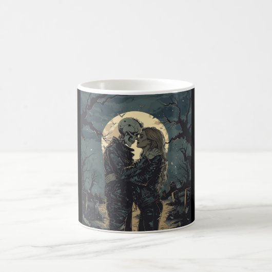 Romantischer gotischer Cartoon eines Skeletts und Kaffeetasse (Mittel)
