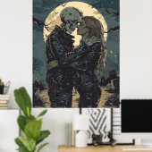 Romantischer gotischer Cartoon eines Skeletts und Poster (Heimbüro)