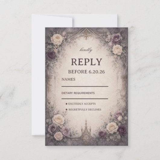 Romantischer gotischer Floralstil RSVP Karte (Vorderseite)