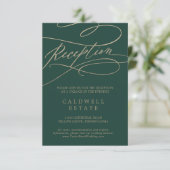 Romantischer Green Calligraphy Empfang Insert Card (Stehend Vorderseite)