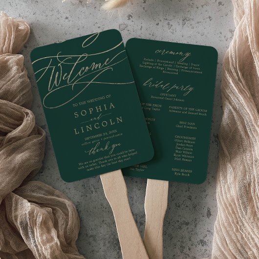 Romantischer Grüne Kalligrafie-Hochzeitsprogramm F Fächer