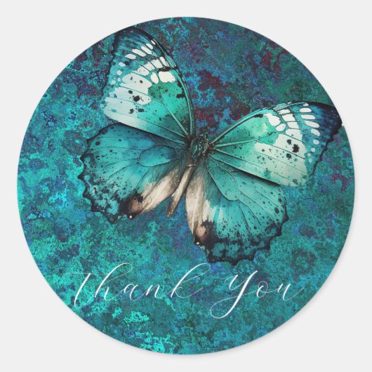 Romantischer grüner Schmetterling vielen Dank Runder Aufkleber (Vorderseite)