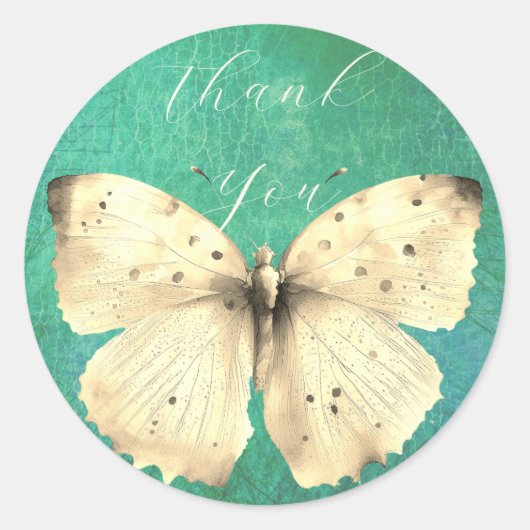 Romantischer grüner Schmetterling vielen Dank Runder Aufkleber (Vorderseite)