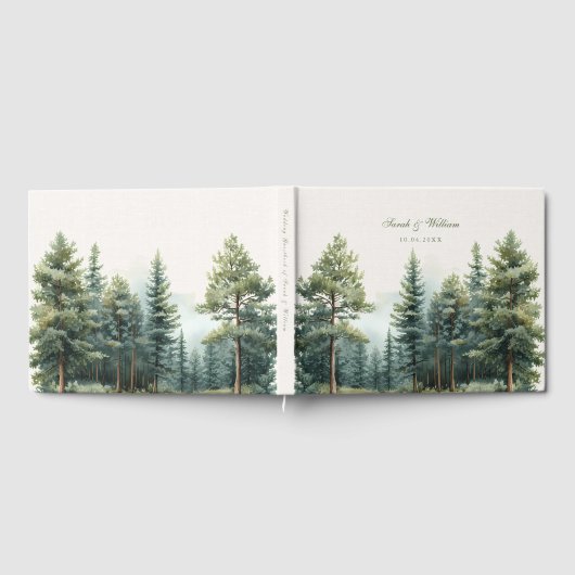 Romantischer grüner Sommerhwald Hochzeitskarte Gästebuch (Voll)