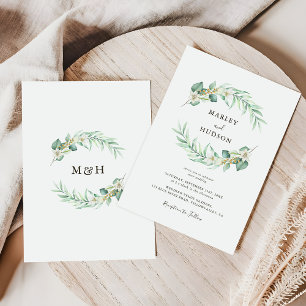 Romantischer Grünkränze-Monogramm-Hochzeit Einladung