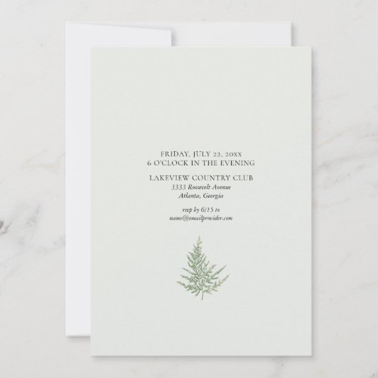 Romantischer Grünwald Wild Fern Wedding Einladung (Rückseite)