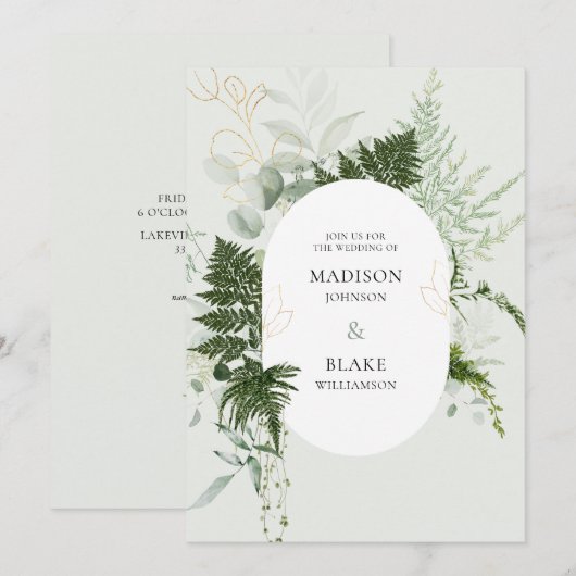 Romantischer Grünwald Wild Fern Wedding Einladung (Vorne/Hinten)
