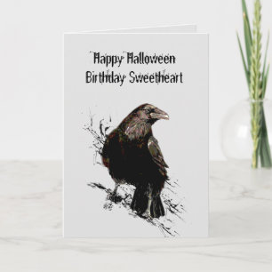 Romantischer Halloween-Geburtstag Schatz Rabe Karte