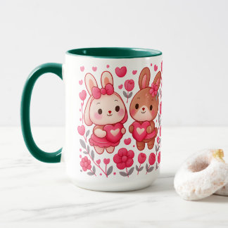 Romantischer Hasen-Paar-Herz-Keramikbecher Tasse