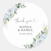 Romantischer Hellblauer Blumenhochzeit-Sticker Runder Aufkleber (Vorderseite)