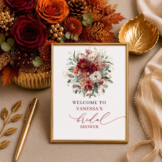 Romantischer Herbst-Marsala-Blumen-Brautjungfer-Em Poster