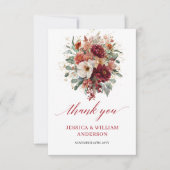 Romantischer Herbst Marsala Floral Hochzeit Danke (Vorderseite)
