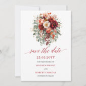 Romantischer Herbst Marsala Gold Floral Save The D Date (Vorderseite)