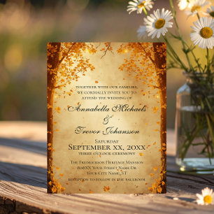 Romantischer herbstlicher Waldglanz-Hochzeit Einladung