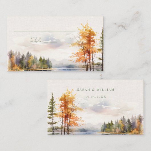 Romantischer Herbstsee Hochzeit Platzkarte (Vorne/Hinten)