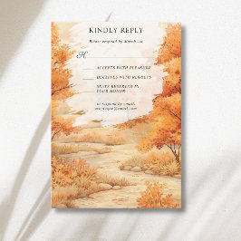 Romantischer Herbstwaldweg Blätter fallen Hochzeit RSVP Karte
