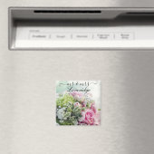 Romantischer Herr & Mrs. Pink Rose Floral Wedding Magnet (In Situ (Geschirrspüler))