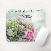 Romantischer Herr & Mrs. Pink Rose Floral Wedding Mousepad (Mit Mouse)