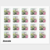 Romantischer Herr & Mrs. Pink Rose Floral Wedding Quadratischer Aufkleber (Blatt)