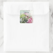 Romantischer Herr & Mrs. Pink Rose Floral Wedding Quadratischer Aufkleber (Tasche)