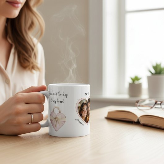 Romantischer Herzschloss-Kuppel-Fotomug Kaffeetasse
