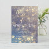 Romantischer Himmelsmond und Sternenkalligraphie G Einladung (Stehend Vorderseite)