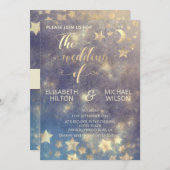 Romantischer Himmelsmond und Sternenkalligraphie G Einladung (Vorne/Hinten)