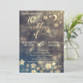 Romantischer Himmelsmond und Sternenkalligraphie G Einladung (Stehend Vorderseite)