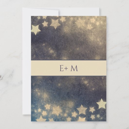 Romantischer Himmelsmond und Sternenkalligraphie G Einladung (Rückseite)