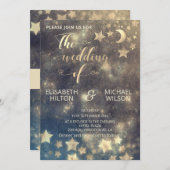 Romantischer Himmelsmond und Sternenkalligraphie G Einladung (Vorne/Hinten)