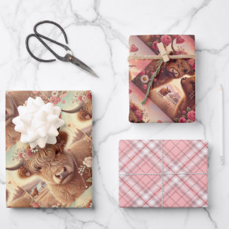 Romantischer Hochland-Kuh-Valentinstag Geschenkpapier Set