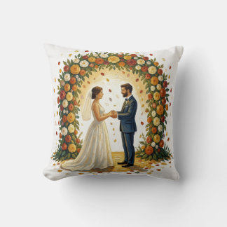 Romantischer Hochzeitsbogen Goldene Rosen Paar Kissen
