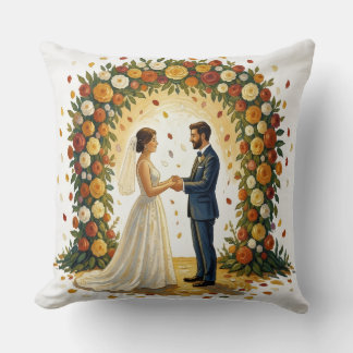 Romantischer Hochzeitsbogen Goldene Rosen Paar Kissen