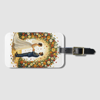 Romantischer Hochzeitsbogen mit goldenen Rosen für Gepäckanhänger