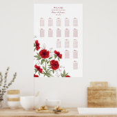 Romantischer Hochzeitsplan mit roten Rosen Poster (Küche)