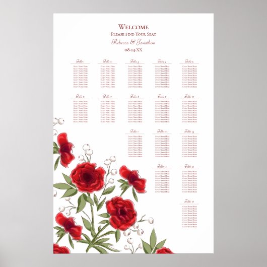 Romantischer Hochzeitsplan mit roten Rosen Poster (Vorne)