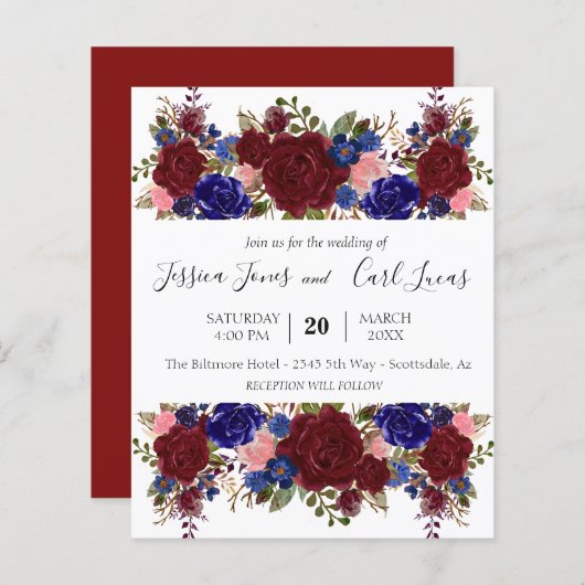 Romantischer Hochzeitsplatz der Marine Burgundy (Vorne/Hinten)