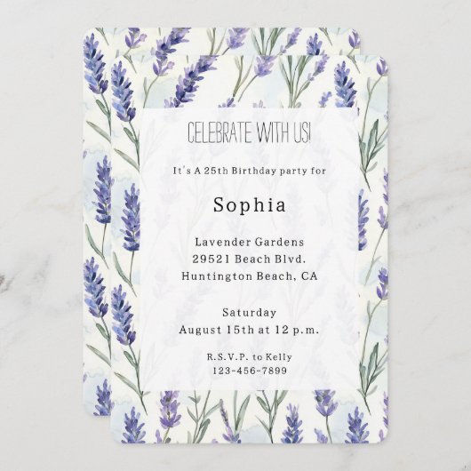 Romantischer Hübscher Lila Lavendel Einladung (Vorne/Hinten)