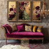 Romantischer Hummingbird & Burgund Floral auf Gold Seidenpapier