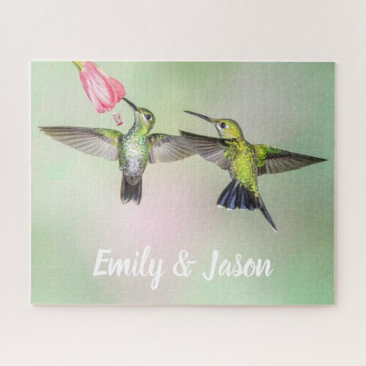 Romantischer Hummingbird Couple Personalisiert Puzzle (Horizontal)
