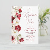 Romantischer Junggeselinnen-Abschied in Weiß und R Einladung (Stehend Vorderseite)