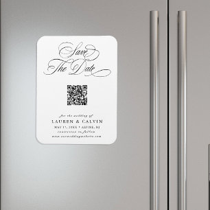 Romantischer Kalligrafie-QR-Code Hochzeit Termin m Magnet